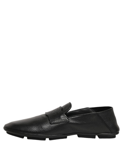 Dolce & Gabbana 9 To 5 Men's Deerskin Leather Loafer Slip-On Strap Shoes - Black Signature