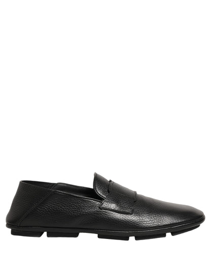 Dolce & Gabbana 9 To 5 Men's Deerskin Leather Loafer Slip-On Strap Shoes - Black Signature