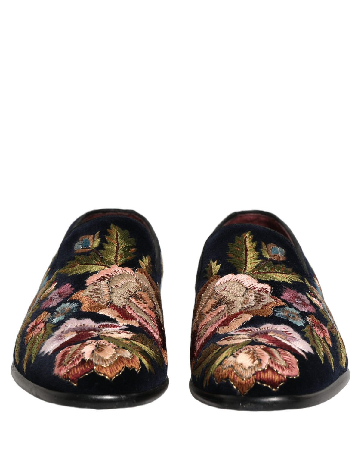 Dolce & Gabbana 9 To 5 Aria Men's Leather & Velvet Loafer Slip-On Shoes - Black Floral Signature