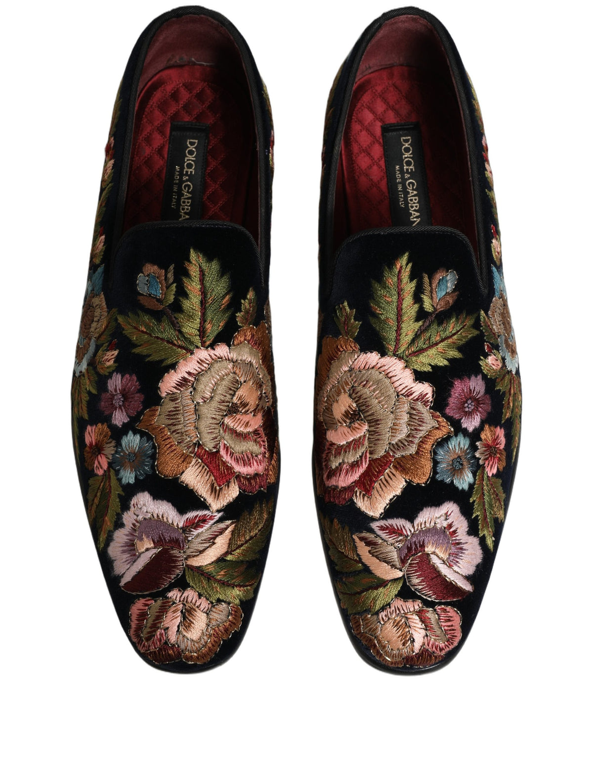 Dolce & Gabbana 9 To 5 Aria Men's Leather & Velvet Loafer Slip-On Shoes - Black Floral Signature