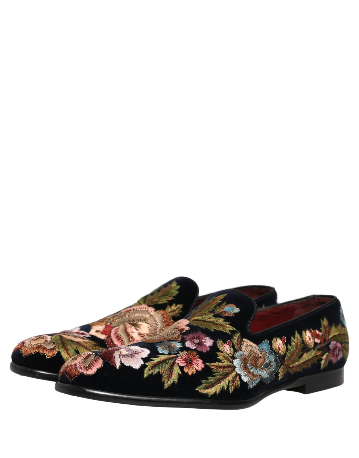 Dolce & Gabbana 9 To 5 Aria Men's Leather & Velvet Loafer Slip-On Shoes - Black Floral Signature