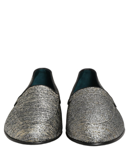 Dolce & Gabbana 9 To 5 Men's Leather & Lurex Loafer Slip-On Shoes - Gray Signature