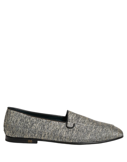 Dolce & Gabbana 9 To 5 Men's Leather & Lurex Loafer Slip-On Shoes - Gray Signature