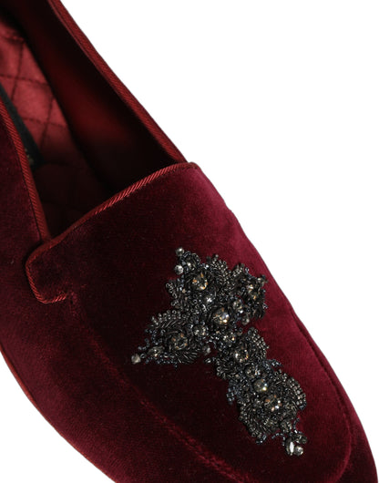 Dolce & Gabbana 9 To 5 Men's Suede Leather & Crystal Loafer Slip-On Shoes - Red Signature