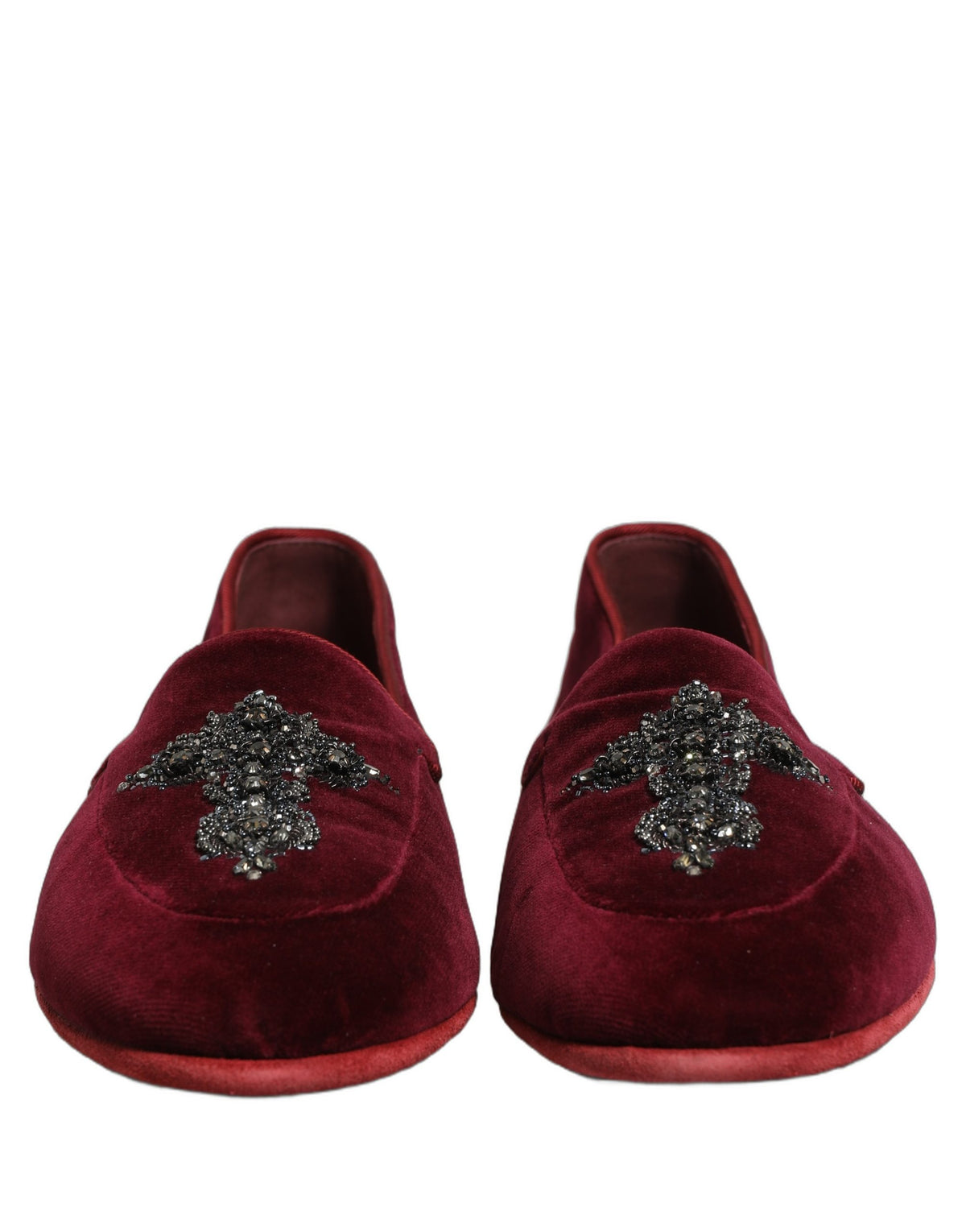 Dolce & Gabbana 9 To 5 Men's Suede Leather & Crystal Loafer Slip-On Shoes - Red Signature