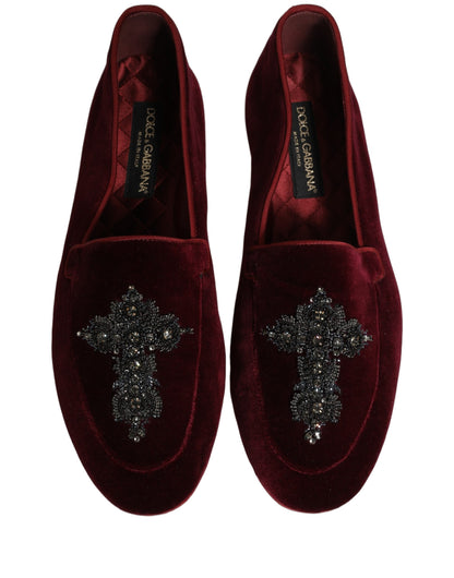 Dolce & Gabbana 9 To 5 Men's Suede Leather & Crystal Loafer Slip-On Shoes - Red Signature