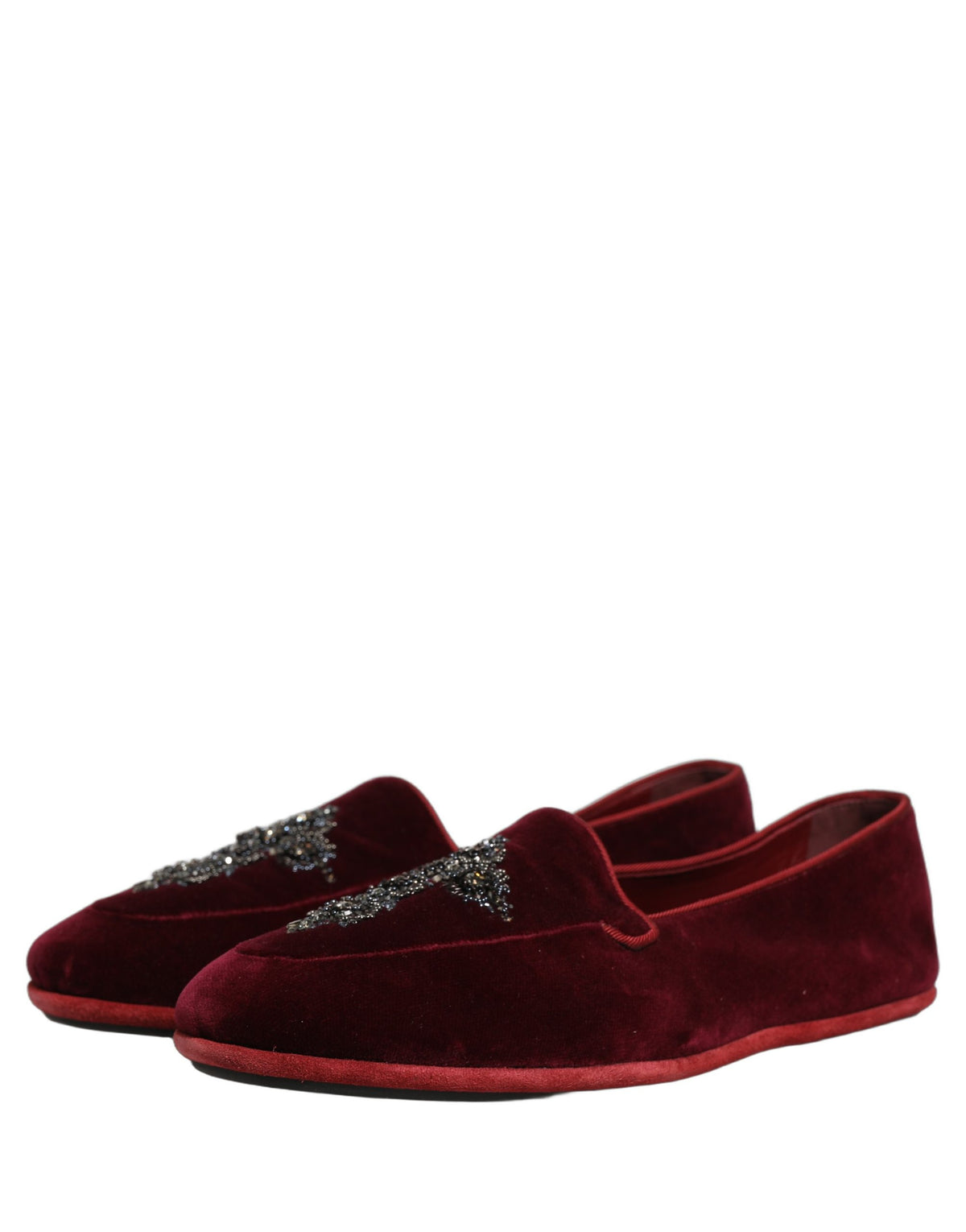 Dolce & Gabbana 9 To 5 Men's Suede Leather & Crystal Loafer Slip-On Shoes - Red Signature