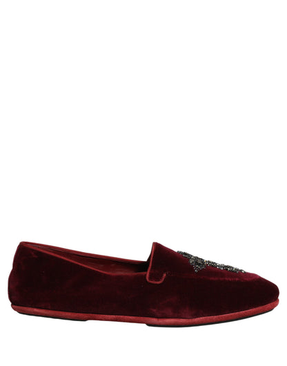 Dolce & Gabbana 9 To 5 Men's Suede Leather & Crystal Loafer Slip-On Shoes - Red Signature