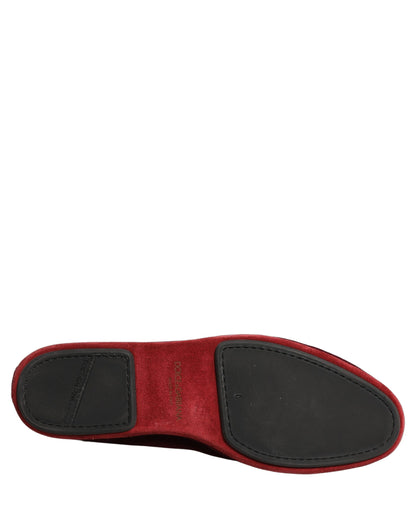 Dolce & Gabbana 9 To 5 Men's Suede Leather & Crystal Loafer Slip-On Shoes - Red Signature