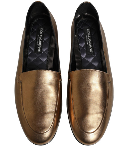 Dolce & Gabbana 9 To 5 Men's Leather Low-Heel Loafer Slip-On Shoes - Gold Signature