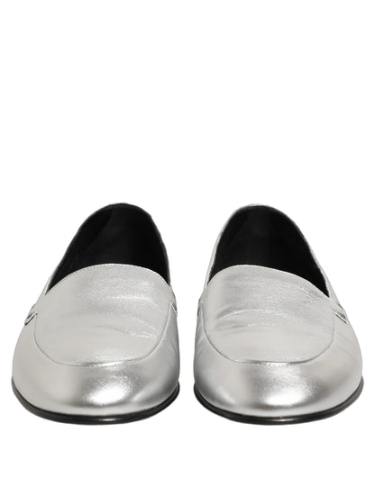 Dolce & Gabbana 9 To 5 Aria Men's Leather Low-Heel Loafer Slip-On Shoes - Silver Signature