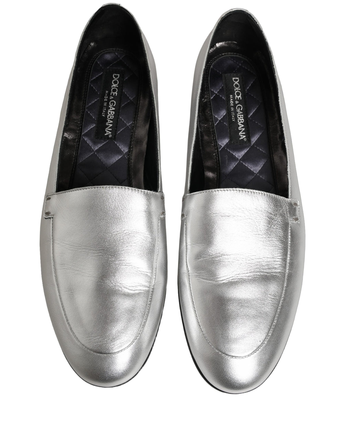 Dolce & Gabbana 9 To 5 Aria Men's Leather Low-Heel Loafer Slip-On Shoes - Silver Signature