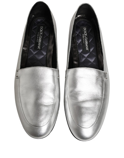Dolce & Gabbana 9 To 5 Aria Men's Leather Low-Heel Loafer Slip-On Shoes - Silver Signature