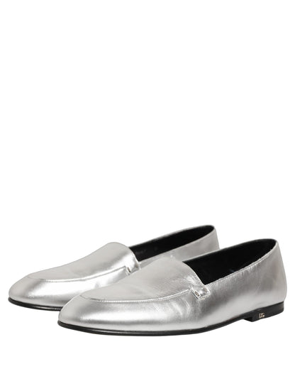 Dolce & Gabbana 9 To 5 Aria Men's Leather Low-Heel Loafer Slip-On Shoes - Silver Signature