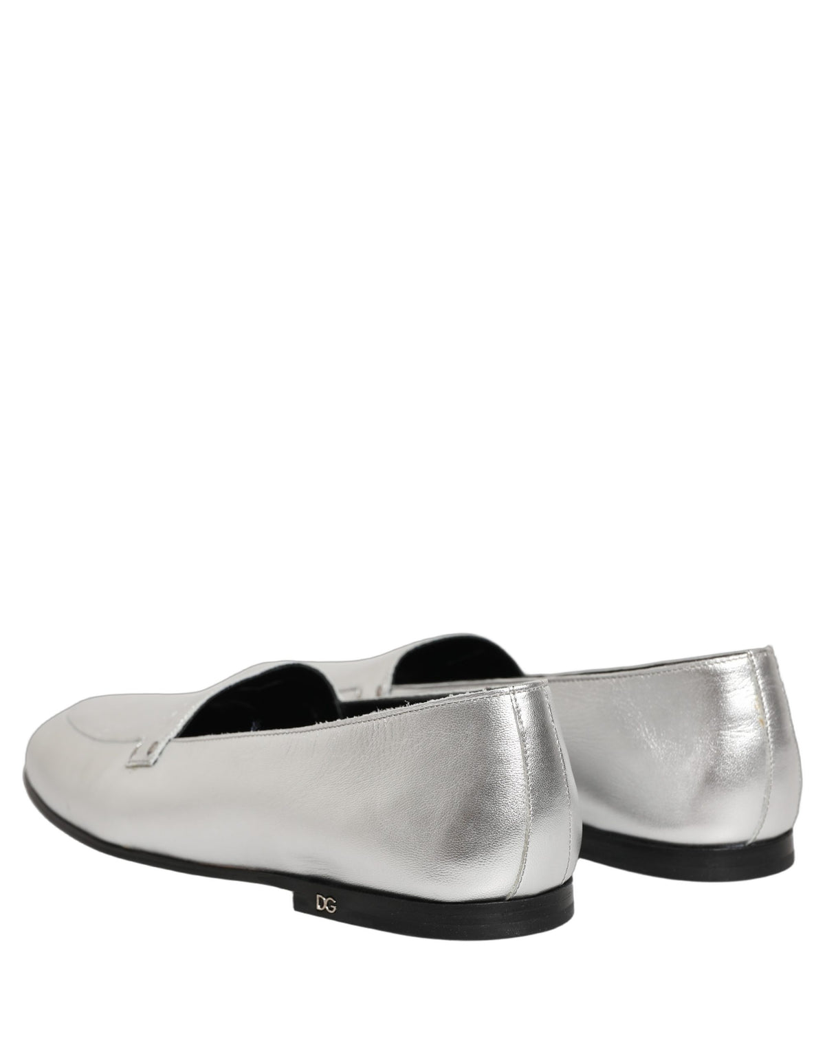 Dolce & Gabbana 9 To 5 Aria Men's Leather Low-Heel Loafer Slip-On Shoes - Silver Signature