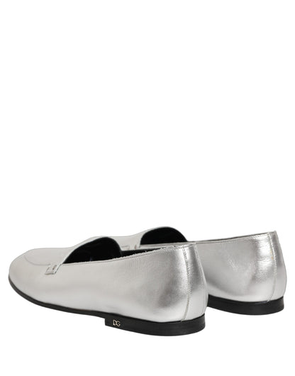 Dolce & Gabbana 9 To 5 Aria Men's Leather Low-Heel Loafer Slip-On Shoes - Silver Signature