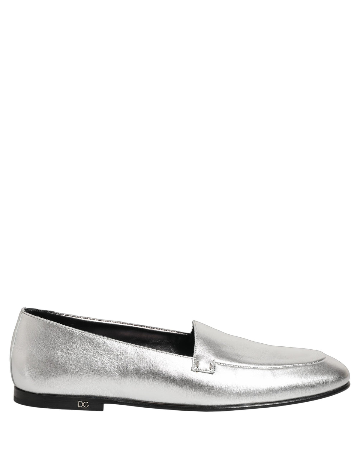 Dolce & Gabbana 9 To 5 Aria Men's Leather Low-Heel Loafer Slip-On Shoes - Silver Signature