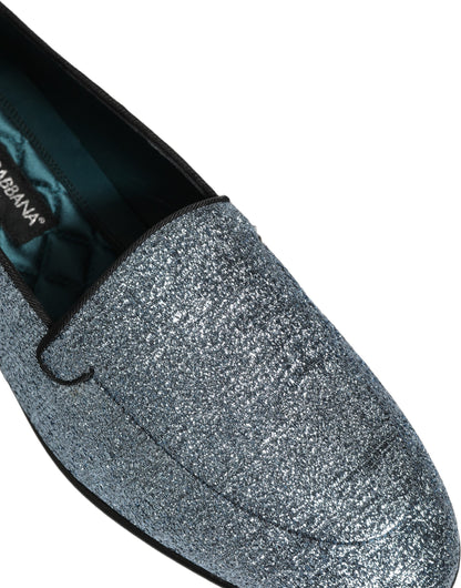 Dolce & Gabbana 9 To 5 Men's Leather & Lurex Loafer Slip-On Shoes - Blue Signature
