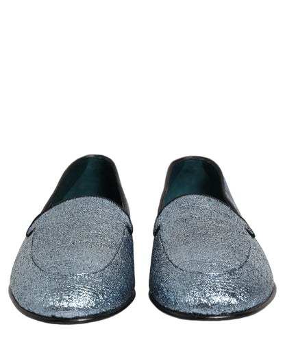 Dolce & Gabbana 9 To 5 Men's Leather & Lurex Loafer Slip-On Shoes - Blue Signature