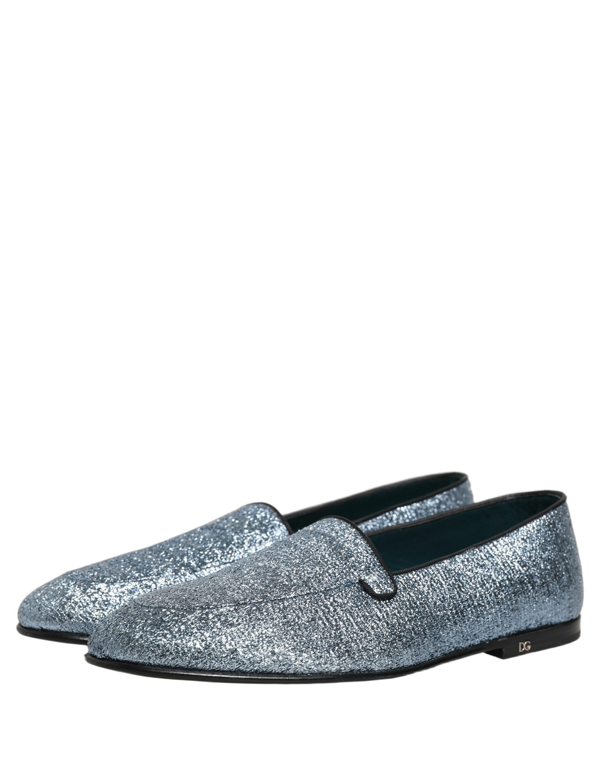 Dolce & Gabbana 9 To 5 Men's Leather & Lurex Loafer Slip-On Shoes - Blue Signature