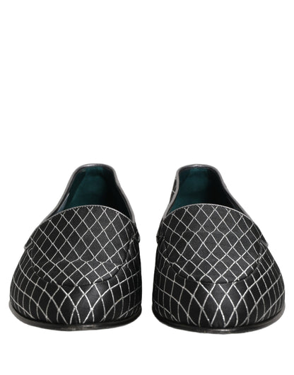 Dolce & Gabbana 9 To 5 Men's Leather & Velvet Loafer Slip-On Shoes - Black Signature