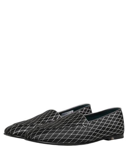 Dolce & Gabbana 9 To 5 Men's Leather & Velvet Loafer Slip-On Shoes - Black Signature