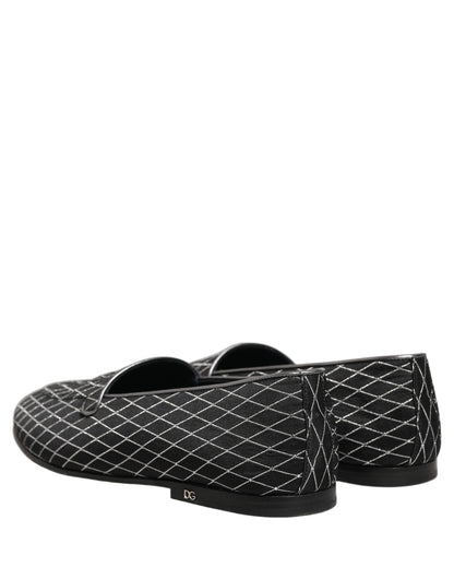 Dolce & Gabbana 9 To 5 Men's Leather & Velvet Loafer Slip-On Shoes - Black Signature