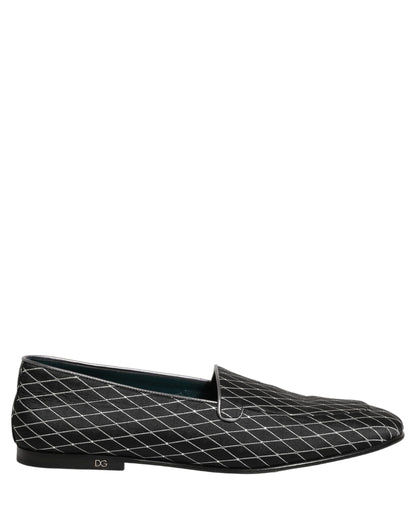 Dolce & Gabbana 9 To 5 Men's Leather & Velvet Loafer Slip-On Shoes - Black Signature