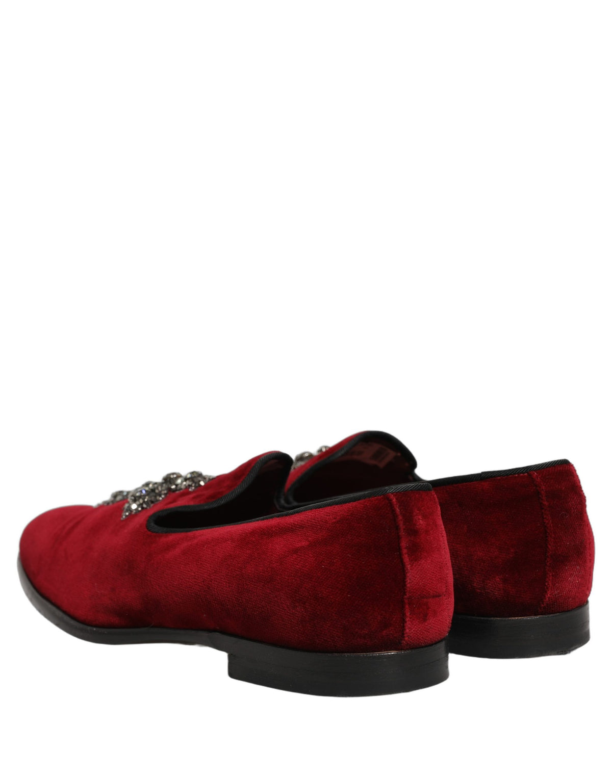Dolce & Gabbana 9 To 5 Men's Suede Leather Velvet & Crystal Loafer Slip-On Shoes - Bordeaux Maroon Red Signature