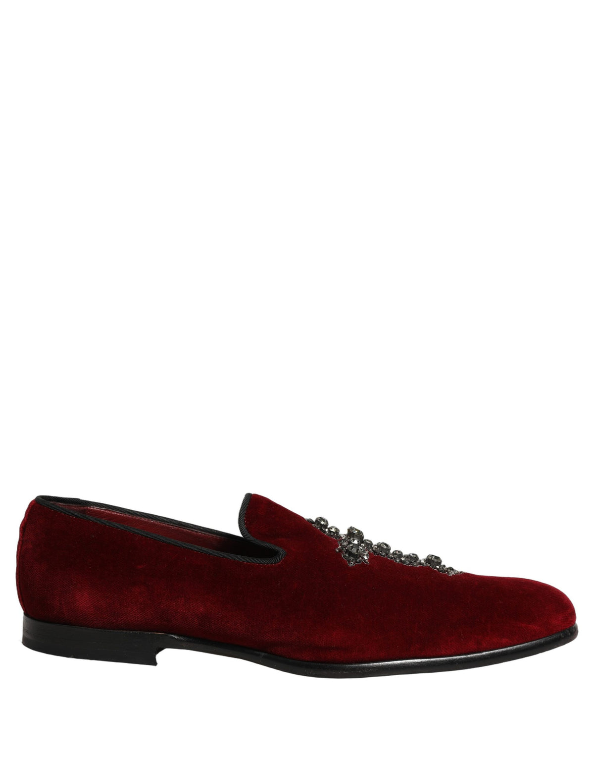 Dolce & Gabbana 9 To 5 Men's Suede Leather Velvet & Crystal Loafer Slip-On Shoes - Bordeaux Maroon Red Signature