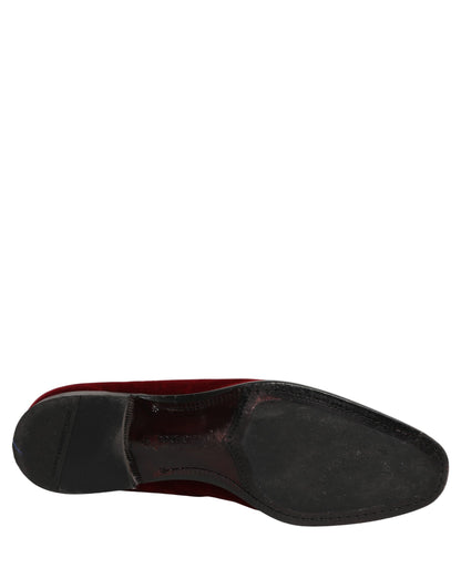 Dolce & Gabbana 9 To 5 Men's Suede Leather Velvet & Crystal Loafer Slip-On Shoes - Bordeaux Maroon Red Signature