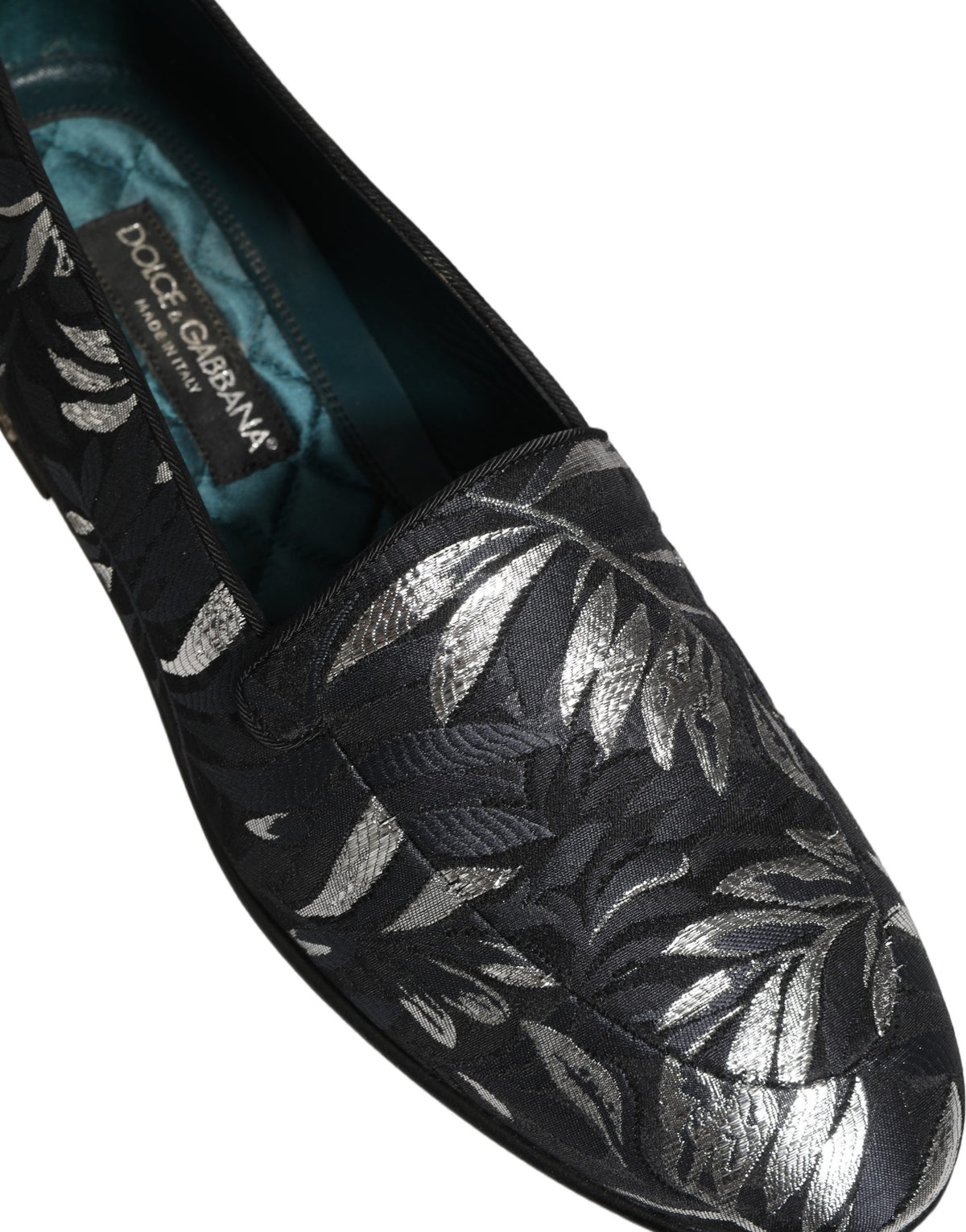 Dolce & Gabbana 9 To 5 501 Men's Leather Loafer Slip-On Shoes - Black Patterned Floral Jacquard Signature