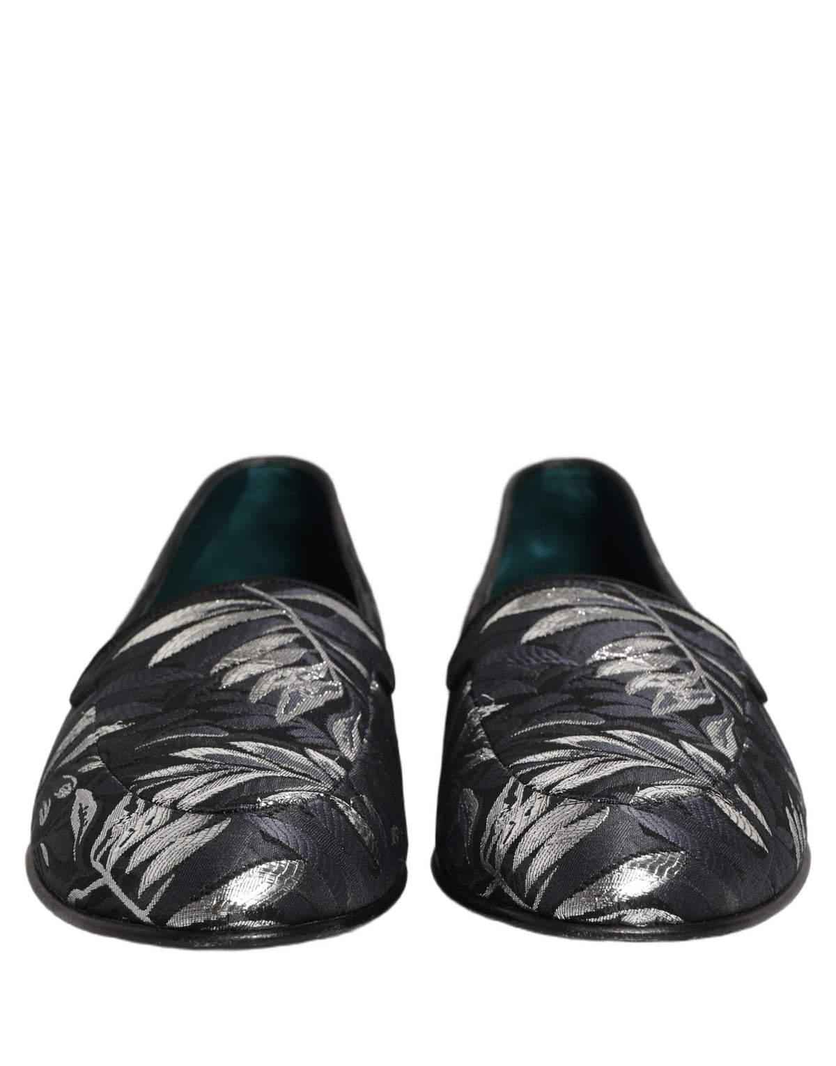 Dolce & Gabbana 9 To 5 501 Men's Leather Loafer Slip-On Shoes - Black Patterned Floral Jacquard Signature