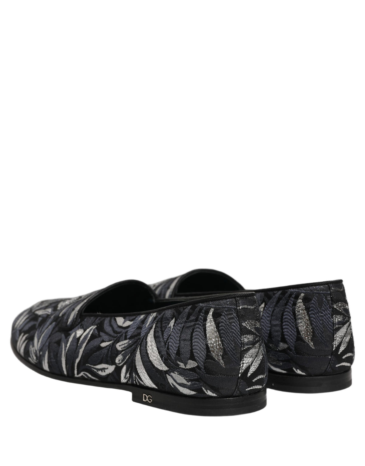 Dolce & Gabbana 9 To 5 501 Men's Leather Loafer Slip-On Shoes - Black Patterned Floral Jacquard Signature