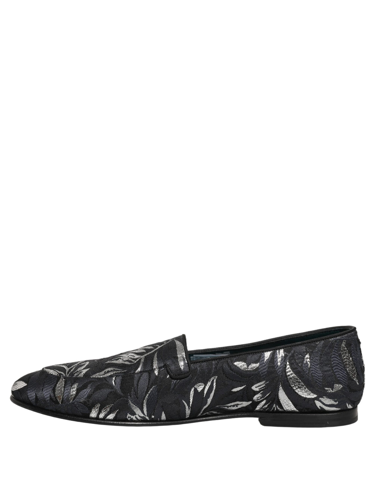 Dolce & Gabbana 9 To 5 501 Men's Leather Loafer Slip-On Shoes - Black Patterned Floral Jacquard Signature