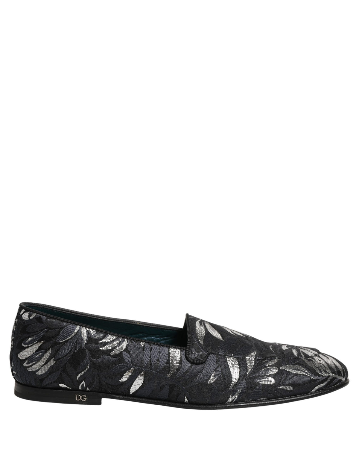 Dolce & Gabbana 9 To 5 501 Men's Leather Loafer Slip-On Shoes - Black Patterned Floral Jacquard Signature