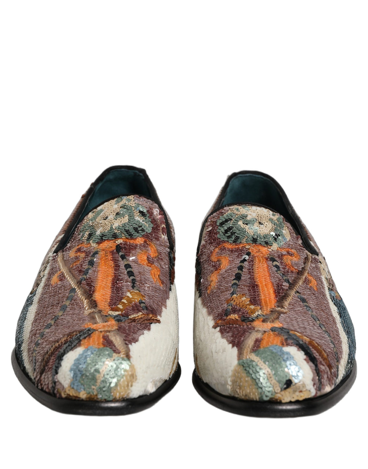 Dolce & Gabbana 9 To 5 Aria Men's Leather & Sequins Loafer Slip-On Shoes - Multicolor Signature