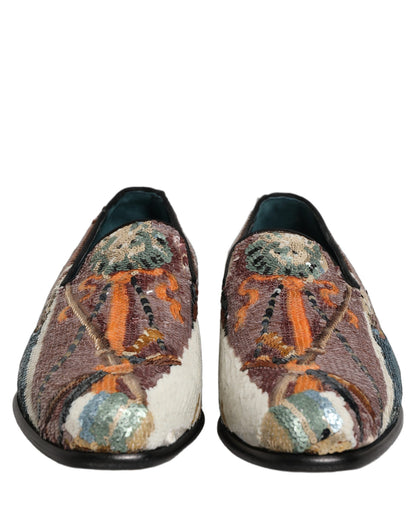 Dolce & Gabbana 9 To 5 Aria Men's Leather & Sequins Loafer Slip-On Shoes - Multicolor Signature