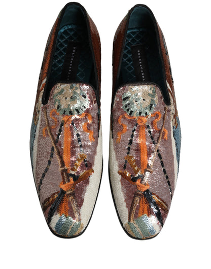 Dolce & Gabbana 9 To 5 Aria Men's Leather & Sequins Loafer Slip-On Shoes - Multicolor Signature