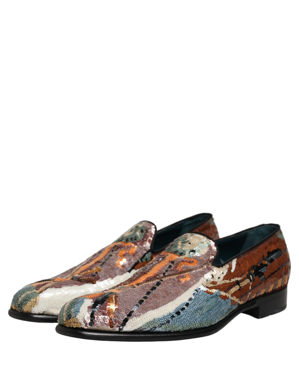Dolce & Gabbana 9 To 5 Aria Men's Leather & Sequins Loafer Slip-On Shoes - Multicolor Signature