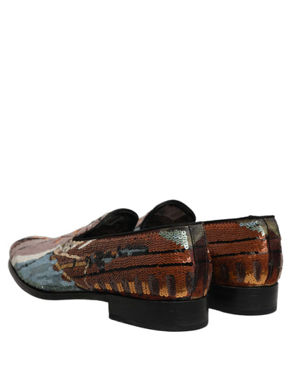 Dolce & Gabbana 9 To 5 Aria Men's Leather & Sequins Loafer Slip-On Shoes - Multicolor Signature