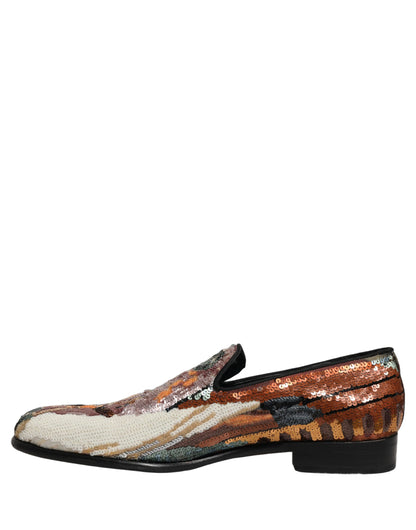 Dolce & Gabbana 9 To 5 Aria Men's Leather & Sequins Loafer Slip-On Shoes - Multicolor Signature