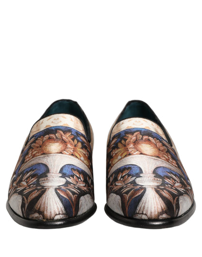 Dolce & Gabbana 9 To 5 Men's Leather & Velvet Loafer Slip-On Shoes - Multicolor Signature Print
