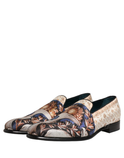 Dolce & Gabbana 9 To 5 Men's Leather & Velvet Loafer Slip-On Shoes - Multicolor Signature Print