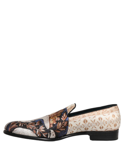 Dolce & Gabbana 9 To 5 Men's Leather & Velvet Loafer Slip-On Shoes - Multicolor Signature Print