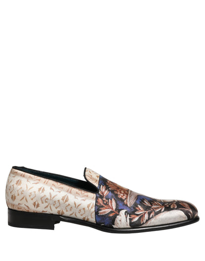 Dolce & Gabbana 9 To 5 Men's Leather & Velvet Loafer Slip-On Shoes - Multicolor Signature Print
