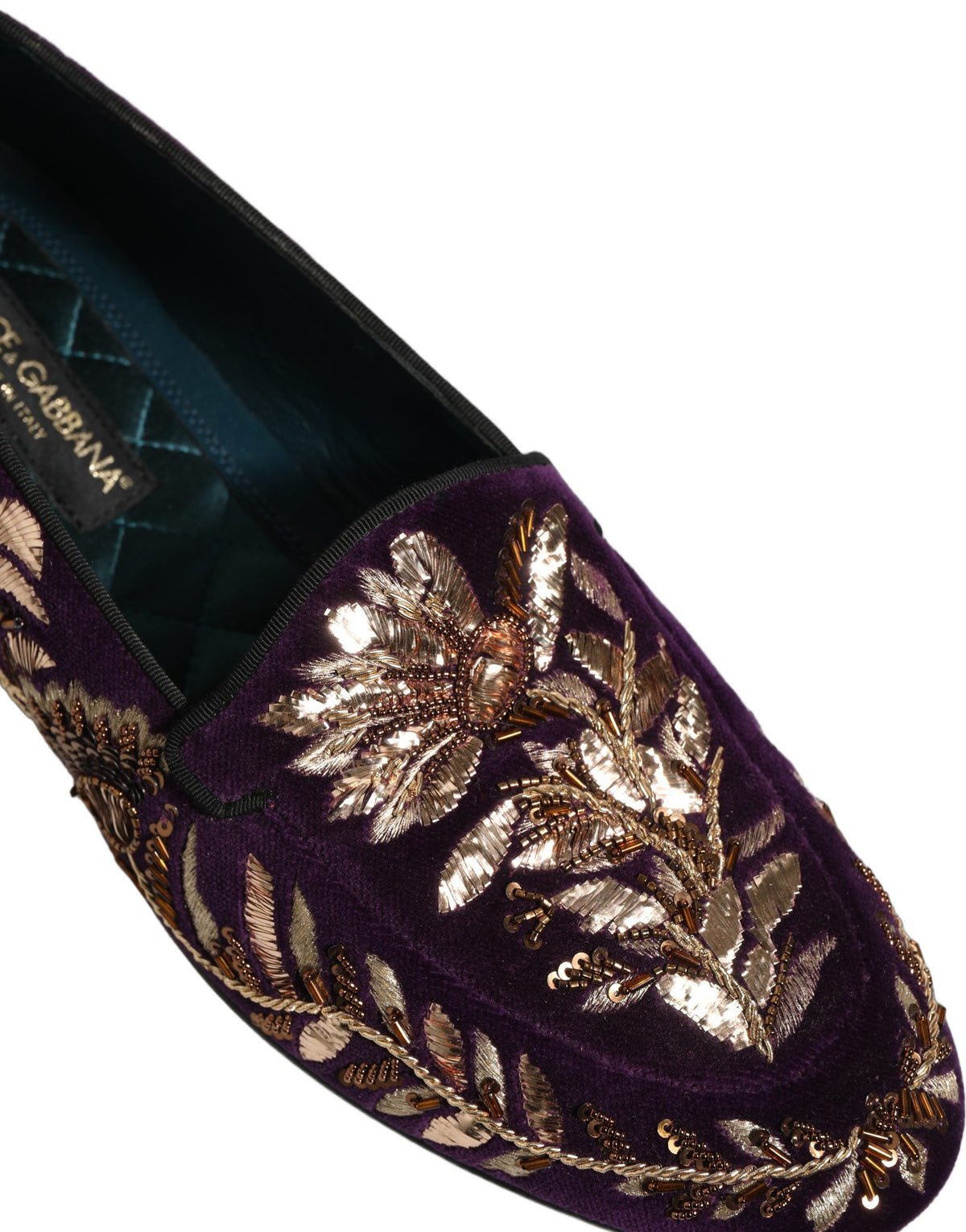Dolce & Gabbana 9 To 5 Men's Leather & Velvet Loafer Slip-On Shoes - Violet Floral Signature
