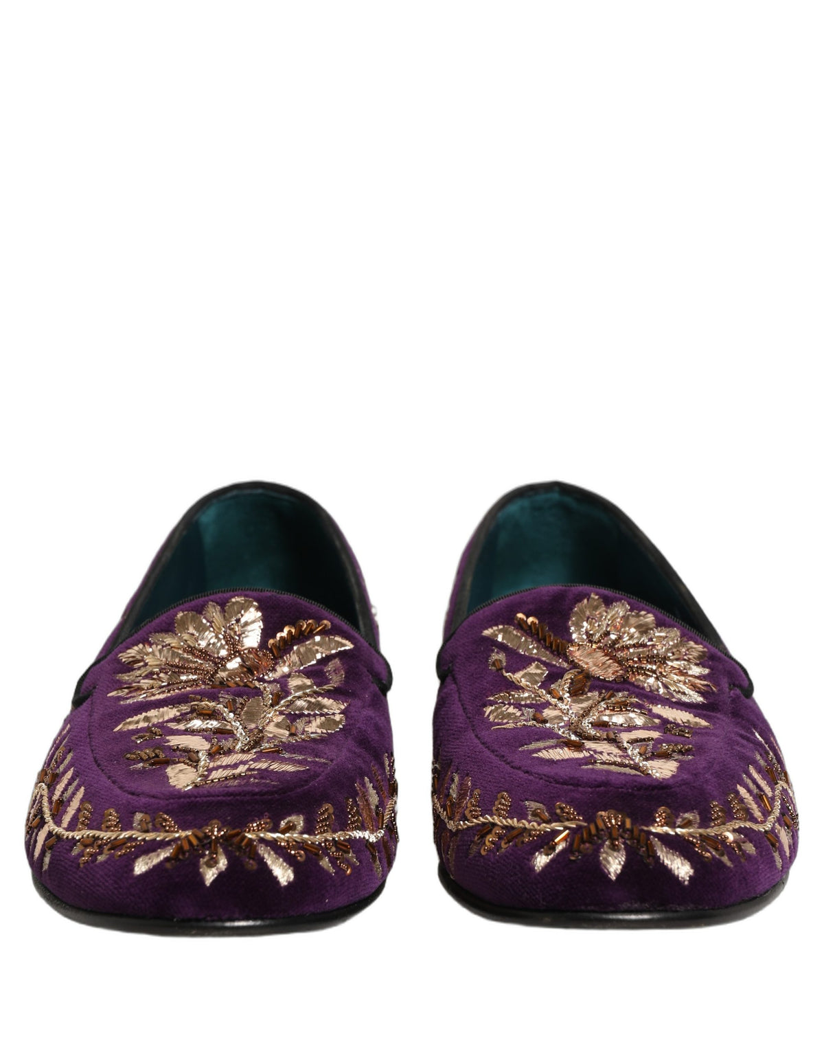 Dolce & Gabbana 9 To 5 Men's Leather & Velvet Loafer Slip-On Shoes - Violet Floral Signature