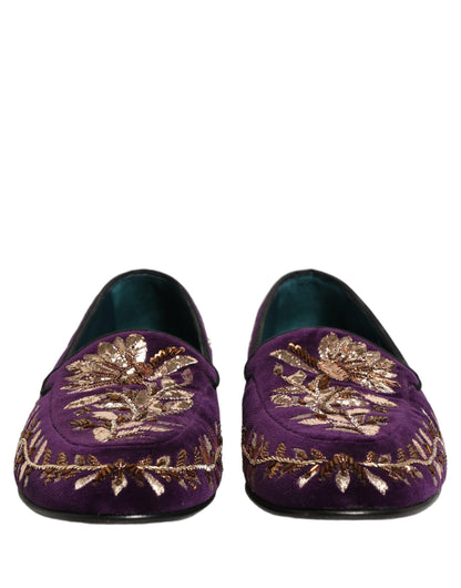 Dolce & Gabbana 9 To 5 Men's Leather & Velvet Loafer Slip-On Shoes - Violet Floral Signature