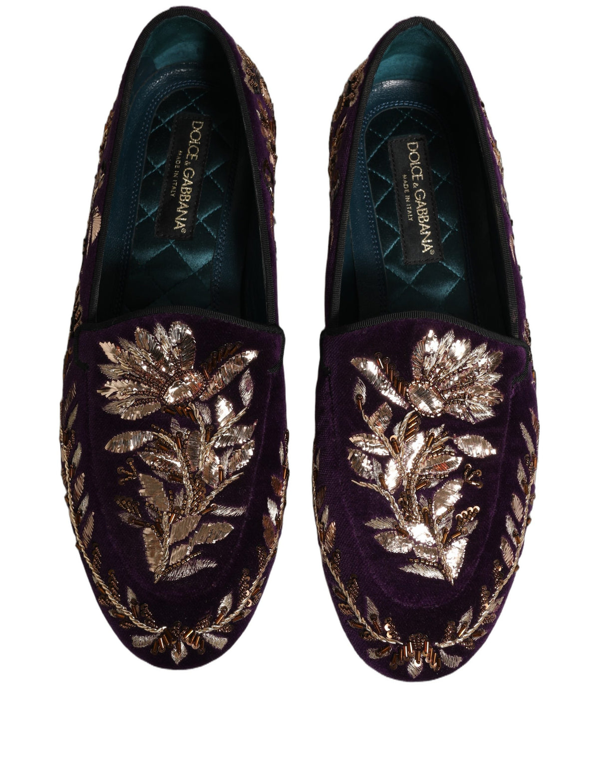 Dolce & Gabbana 9 To 5 Men's Leather & Velvet Loafer Slip-On Shoes - Violet Floral Signature